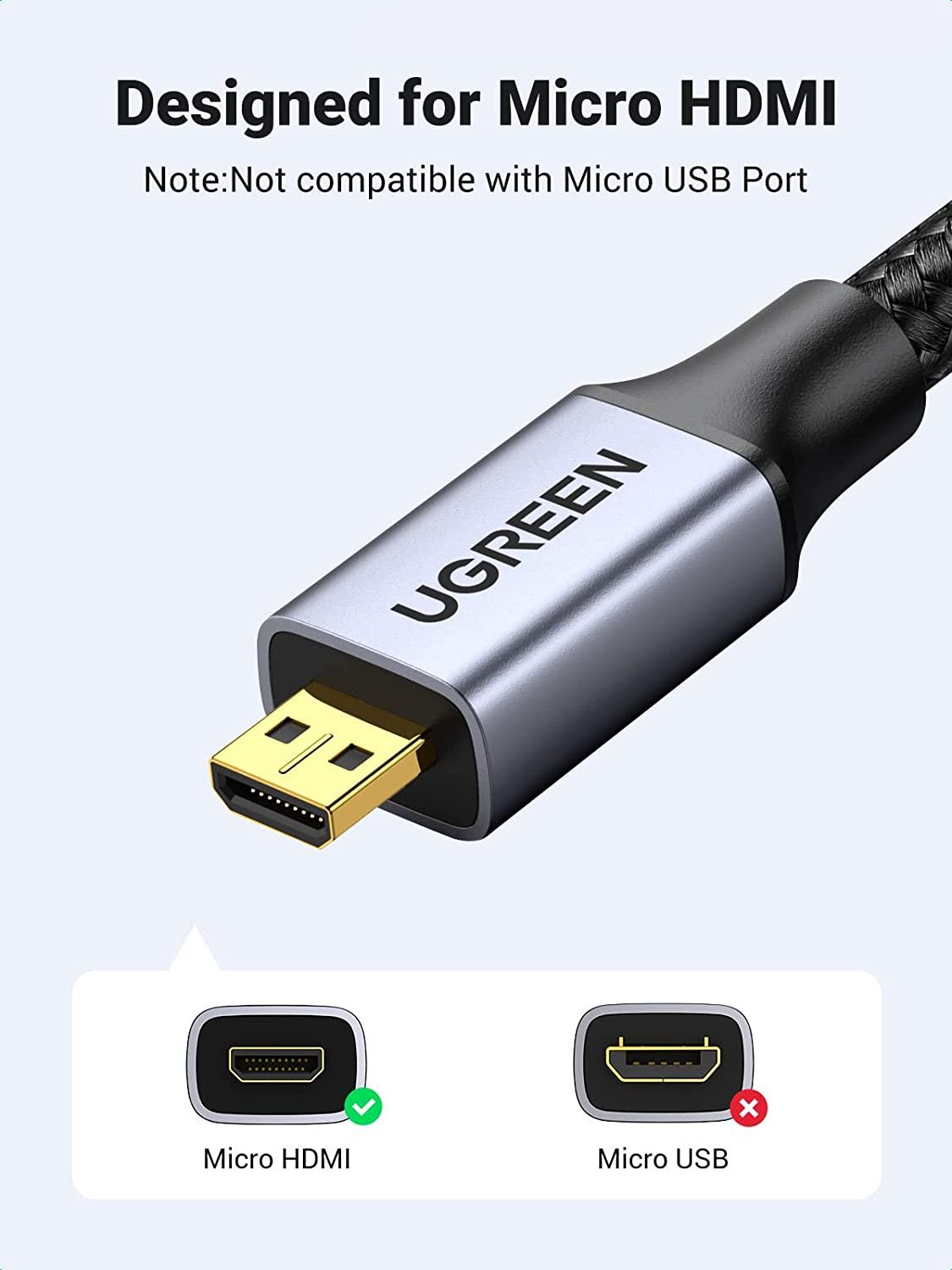 Ugreen UG10550HD109TK 1M 4k 60hz Cáp chuyển Micro HDMI sang HDMI đầu kim loại dài 1M - HÀNG CHÍNH HÃNG