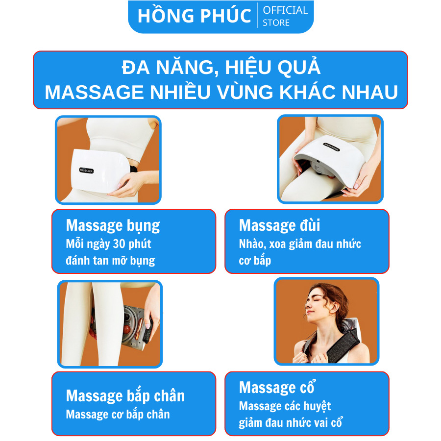 Máy massage bụng đa năng BM-B46, tích hợp đá nóng himalaya giúp tan mỡ bụng, chân đùi, an toàn cho người sử dụng