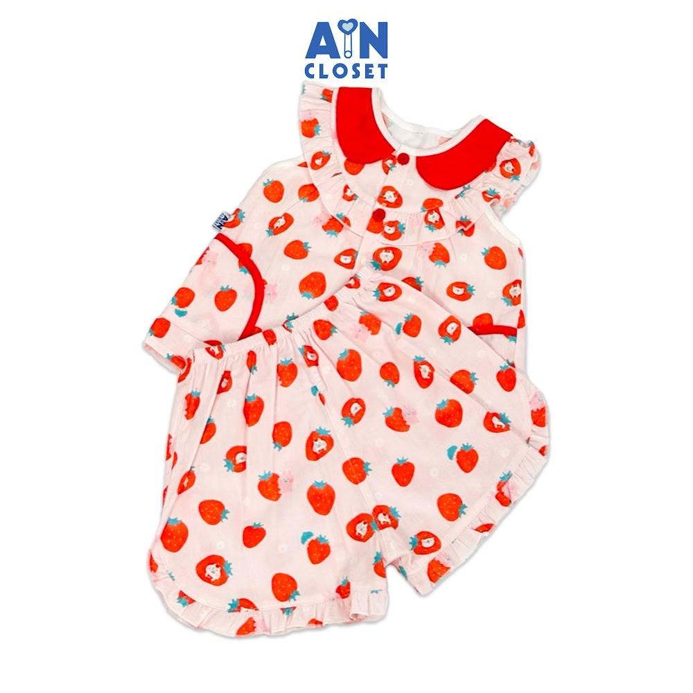 Bộ quần áo Ngắn bé gái họa tiết Dâu Đỏ cotton - AICDBG60DKGE - AIN Closet