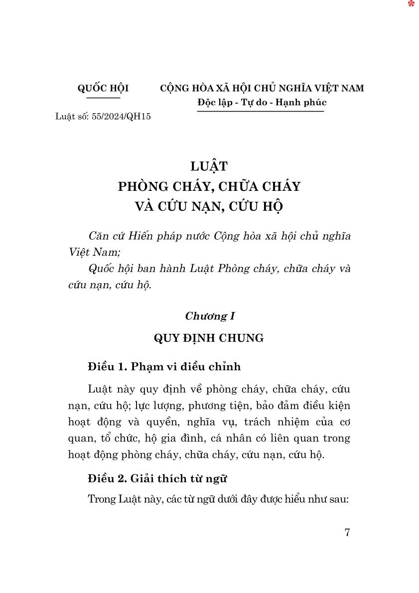 Luật phòng cháy, chữa cháy và cứu nạn, cứu hộ năm 2024 - bản in 2025