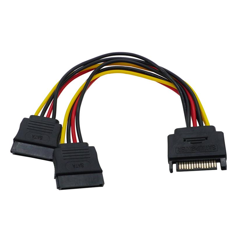 SATA II DISK DISK POWER 15PIN SATA MALE ĐẾN 2 Nữ 15Pin Công suất HDD Chất lượng cao Y 1 đến 2 Cáp mở rộng 20cm