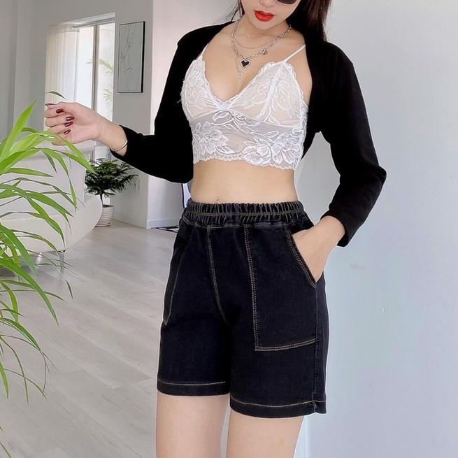 Quần short jean nữ co giãn ống rộng, quần sọt lưng chun co giãn(LC)