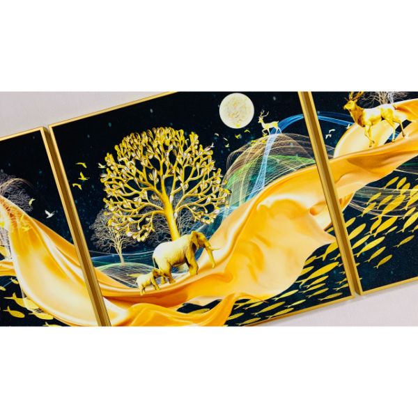 Bộ 3 tranh treo tường ép lụa kim sa tặng khung và đinh 3 chân - tranh treo tường phòng khách - phòng ngủ - khach sạn - nhà hàng