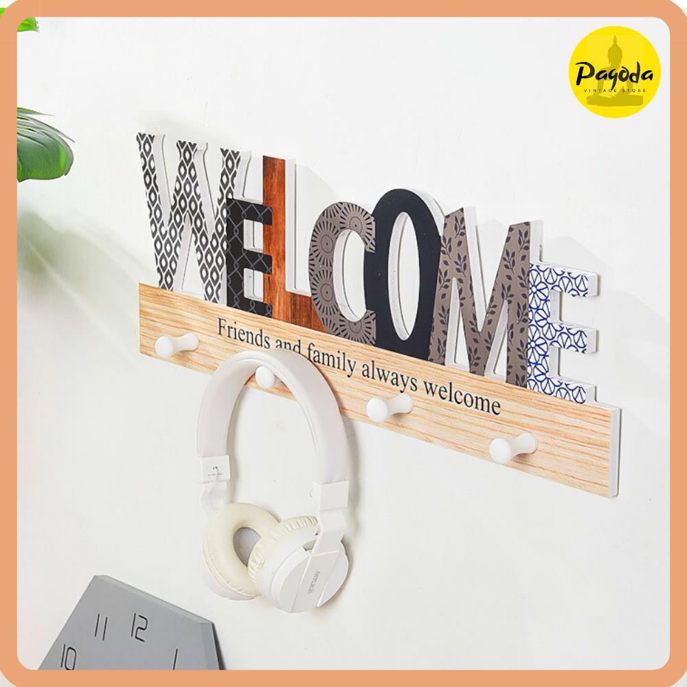 Móc treo, thanh gỗ treo đa năng WELCOME trang trí decor, gỗ Bắc Âu cao cấp => SP mới giá ưu đãi
