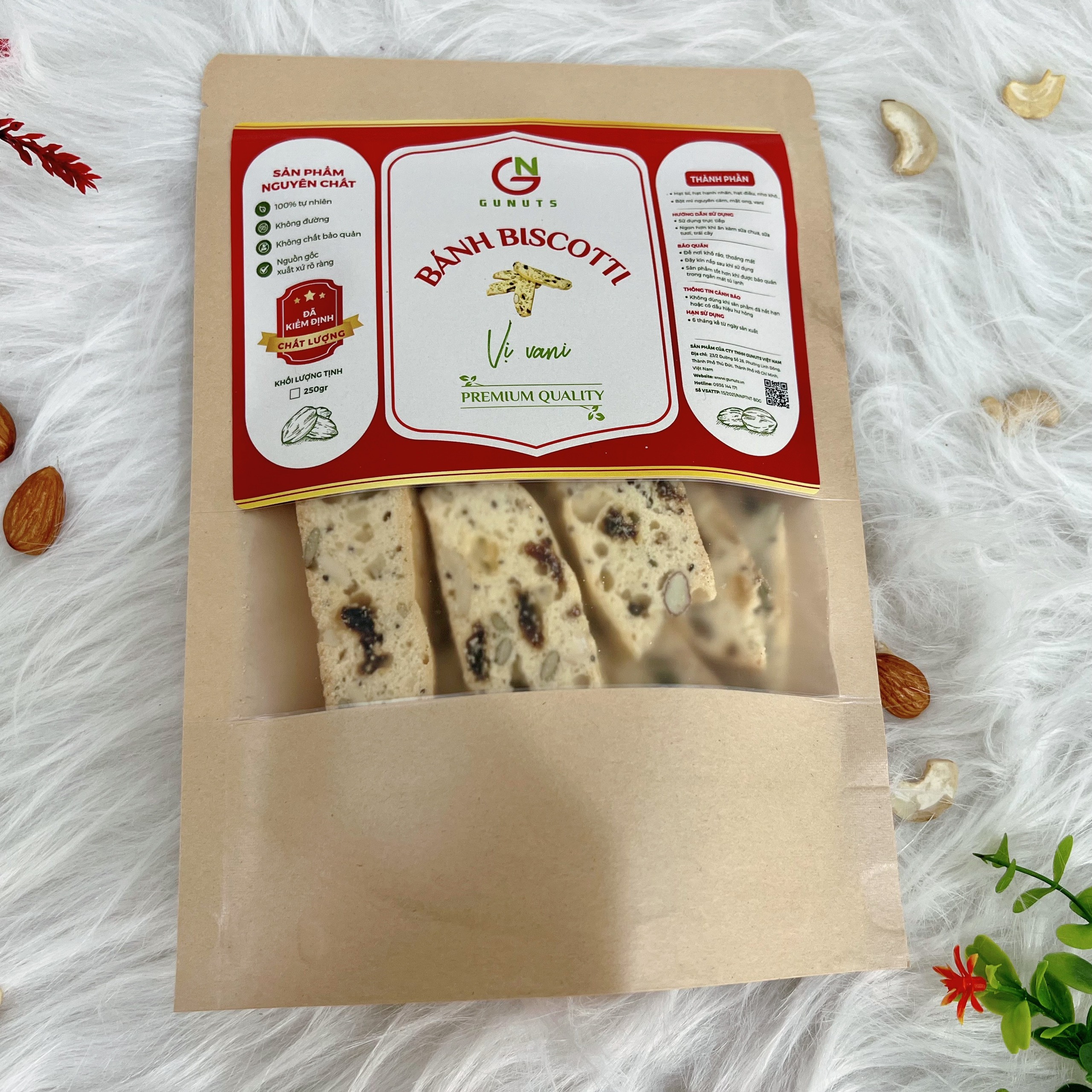 Bánh Biscotti - Biscotti Ăn Kiêng Mix Hạt Vị Vani Gunuts Giàu Dinh Dưỡng Giúp Bổ Sung Chất Xơ Vitamin Và Chất Béo 250g