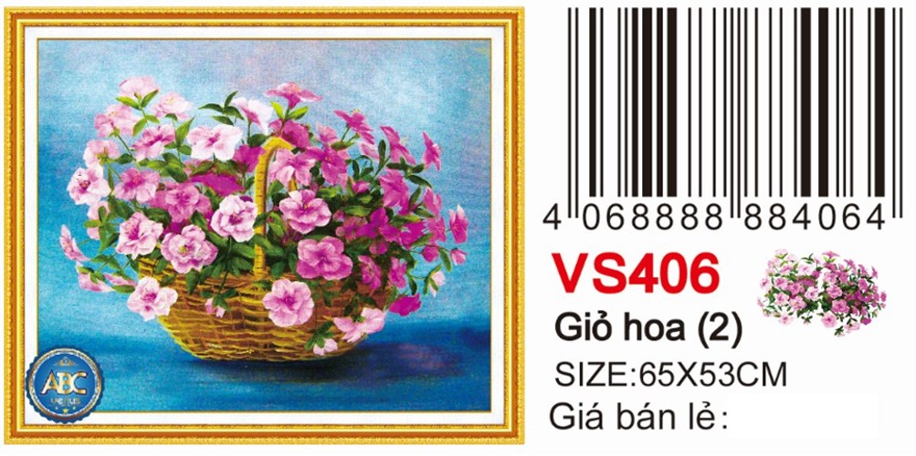 Tranh đính đá bình hoa khoe sắc VS406 - 65 x 53 cm - chưa đính