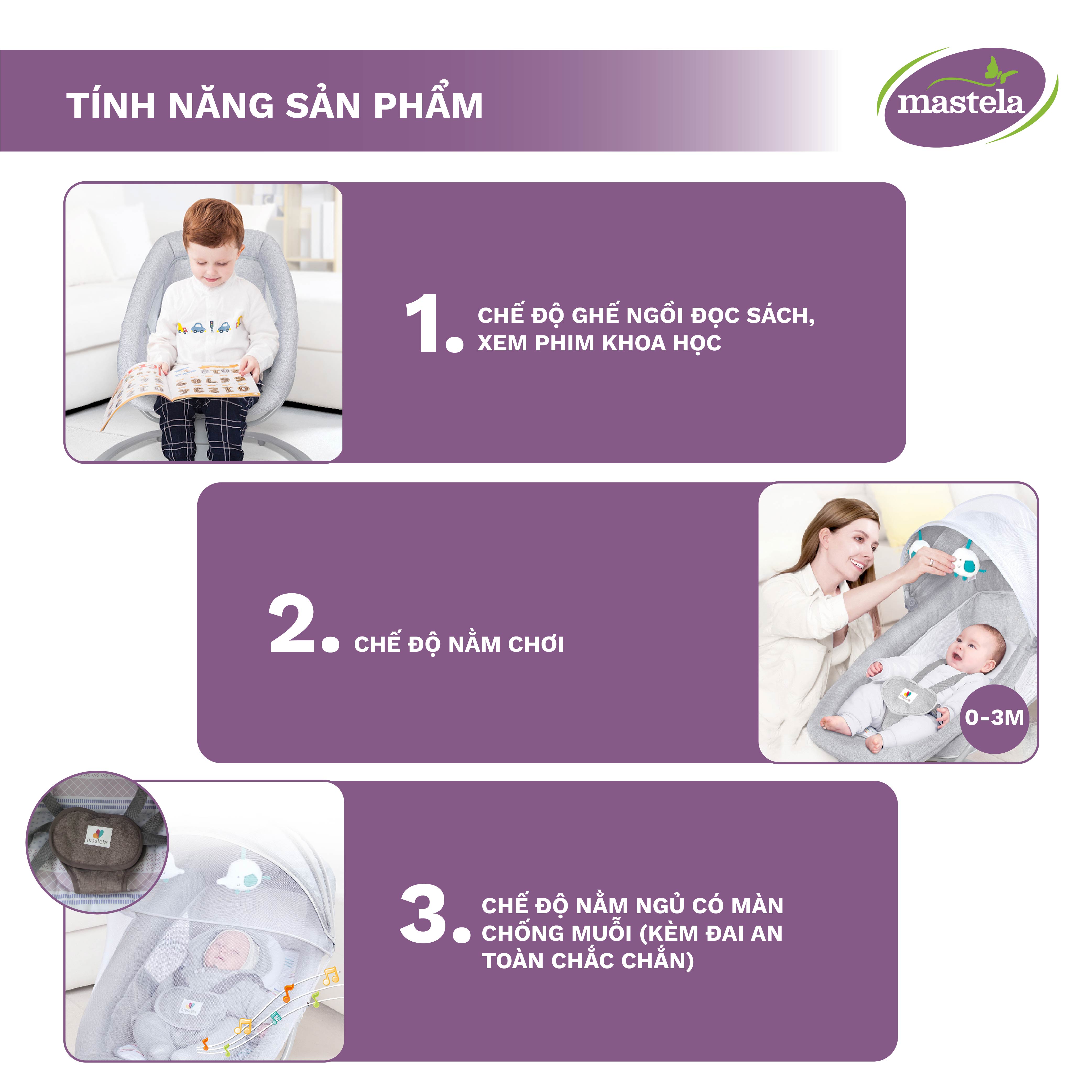 Nôi điện cho bé điều khiển từ xa và nhạc trắng ru ngủ Mastela 8104 / 8106 - Nôi cho bé sơ sinh nằm ngủ và chơi