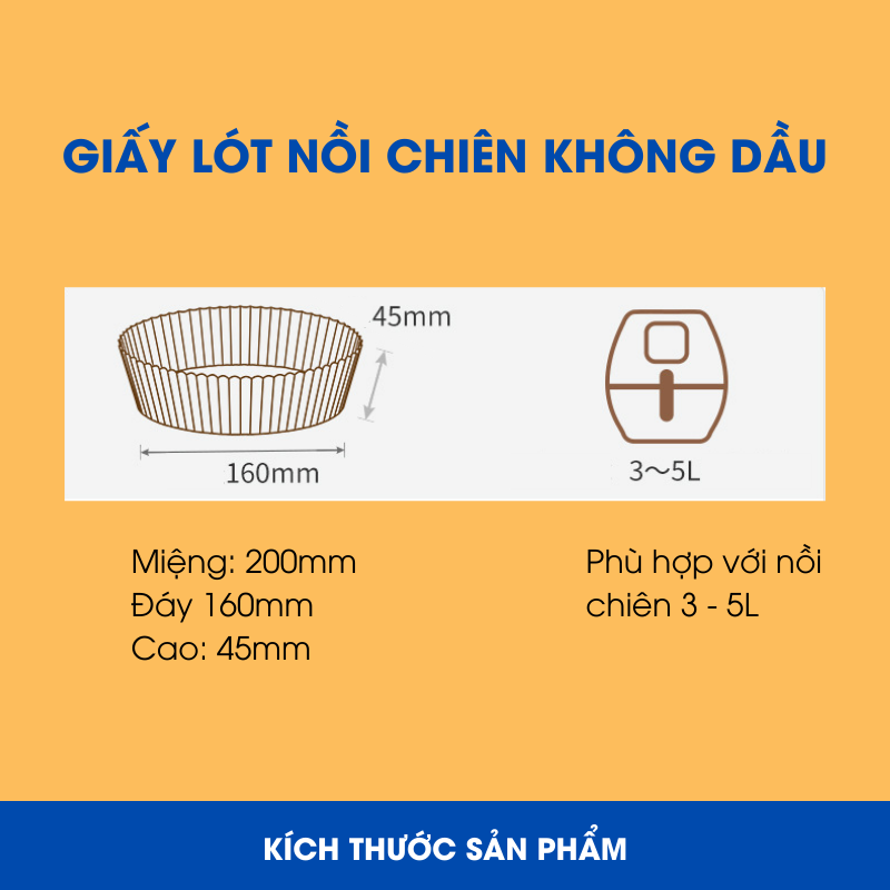 Giấy nến lót nồi chiên không dầu Hộp 50 tờ, lót chống thấm dầu không cần vệ sinh