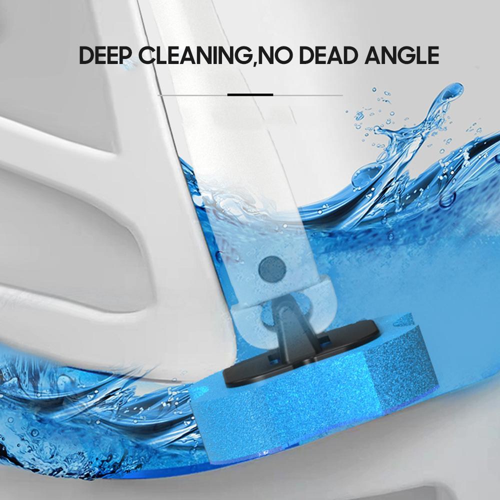 Disposable Toilet Brush Set Includes Holder, Long Handle, 5 PCS Washable Replaceable Brush Head with Preload Detergent, Bathroom Scrubber Clip Type Toilet Cleaning Brush