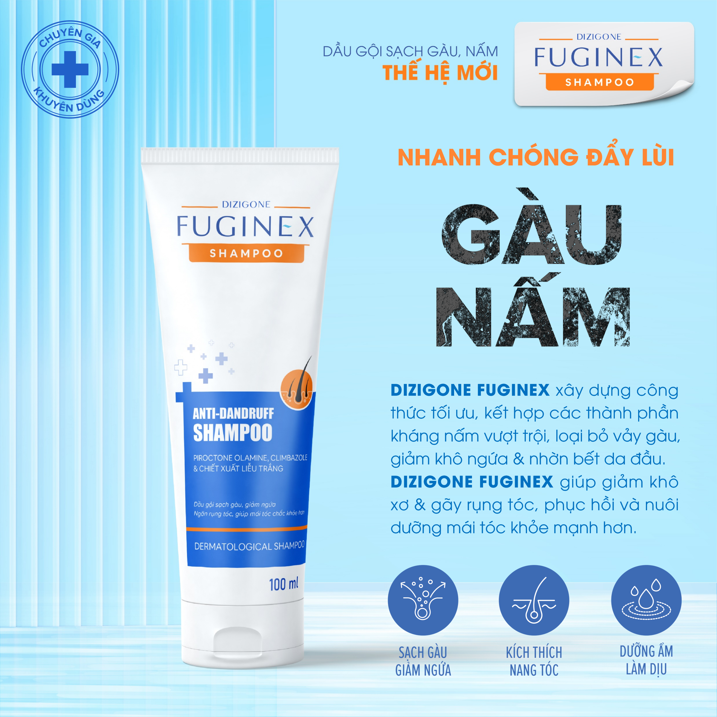 Dầu gội Dizigone Fuginex Anti-Dandruff Shampoo 100ml - Chuyên biệt cho gàu, nấm ngứa da đầu