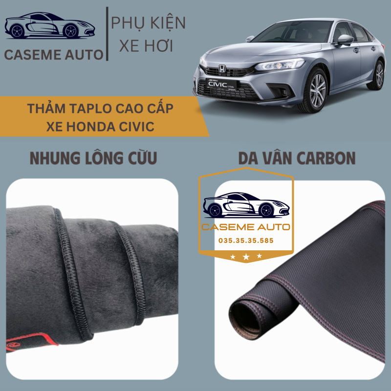 [HONDA CIVIC] Thảm Taplo 3 Lớp Dành Cho Xe HONDA CIVIC, Nhung Lông Cừu Và Da Vân Carbon Cao Cấp - Hàng Chính Hãng