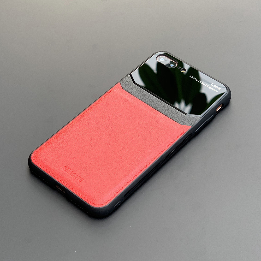 Ốp lưng da kính cao cấp dành cho iPhone 7 Plus / iPhone 8 Plus - Màu đỏ - Hàng nhập khẩu - DELICATE