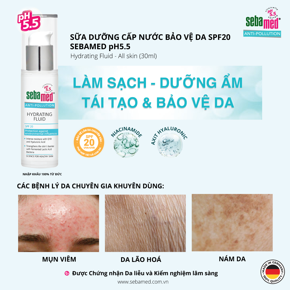 Sữa dưỡng cấp ẩm bảo vệ da SPF20 Sebamed Anti Pollution Hydrating Fluid - All Skin pH5.5 (30ml)