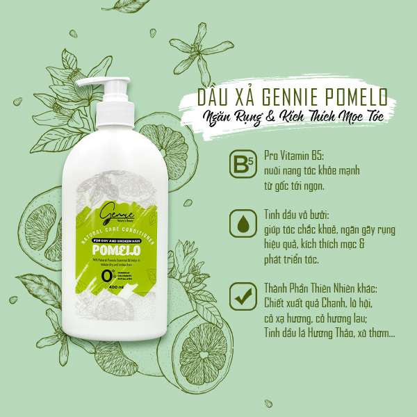 Dầu Xả Gennie Natural Care Tinh Dầu Bưởi Dành Cho Tóc Khô Và Dễ Gãy 400ml Chính Hãng