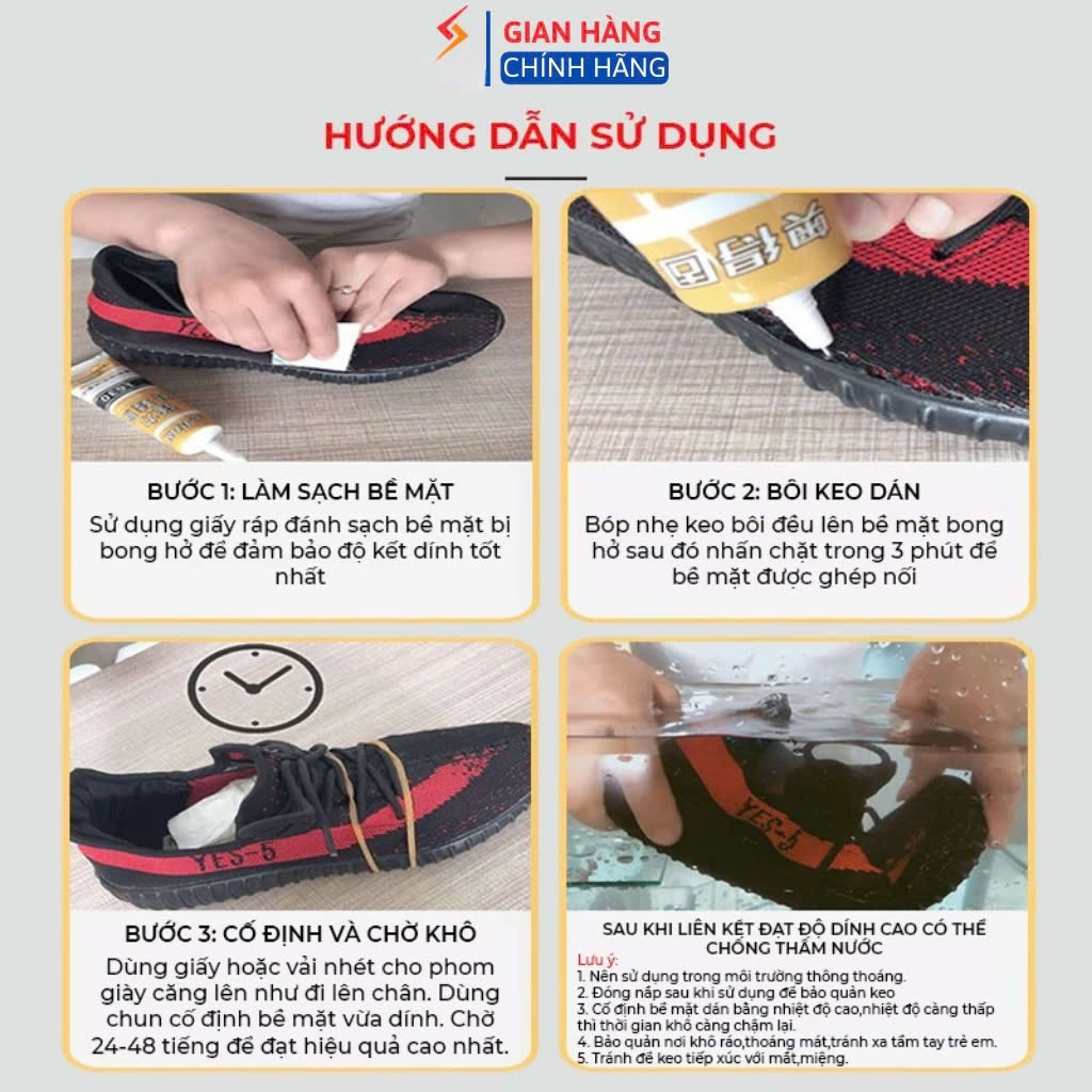 Keo dán giày bền chặt, chống thấm hiệu quả. thiết kế nhỏ gọn, tiện lợi