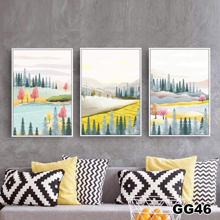 Tranh treo tường canvas khung gỗ 3 bức phong cách hiện đại Bắc Âu tranh phong cảnh trang trí phòng khách phòng ngủ 46