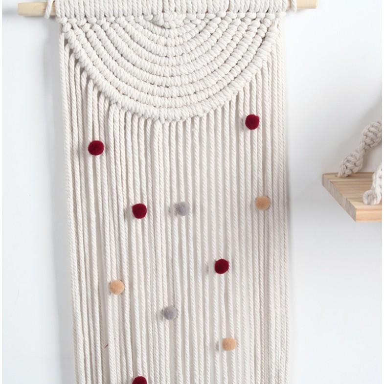 Macrame phong cách boho gắn quả bông pompom mềm mịn