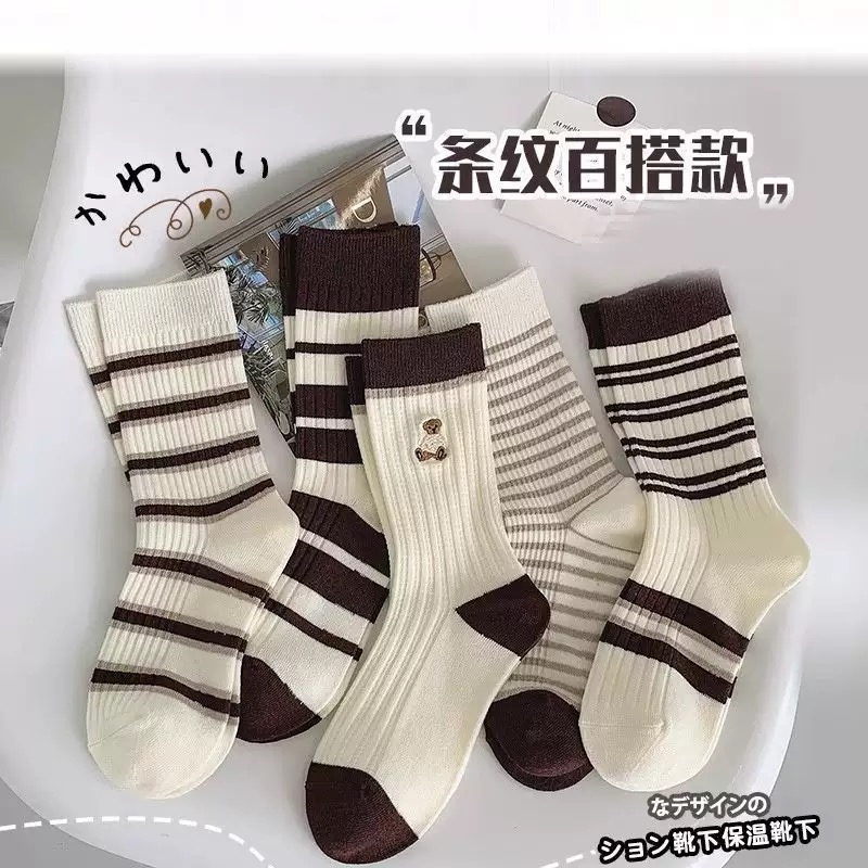 SET 5 ĐÔI TẤT NỮ GẤU KẺ CAO CỔ DỄ THƯƠNG DÀNH CHO NỮ