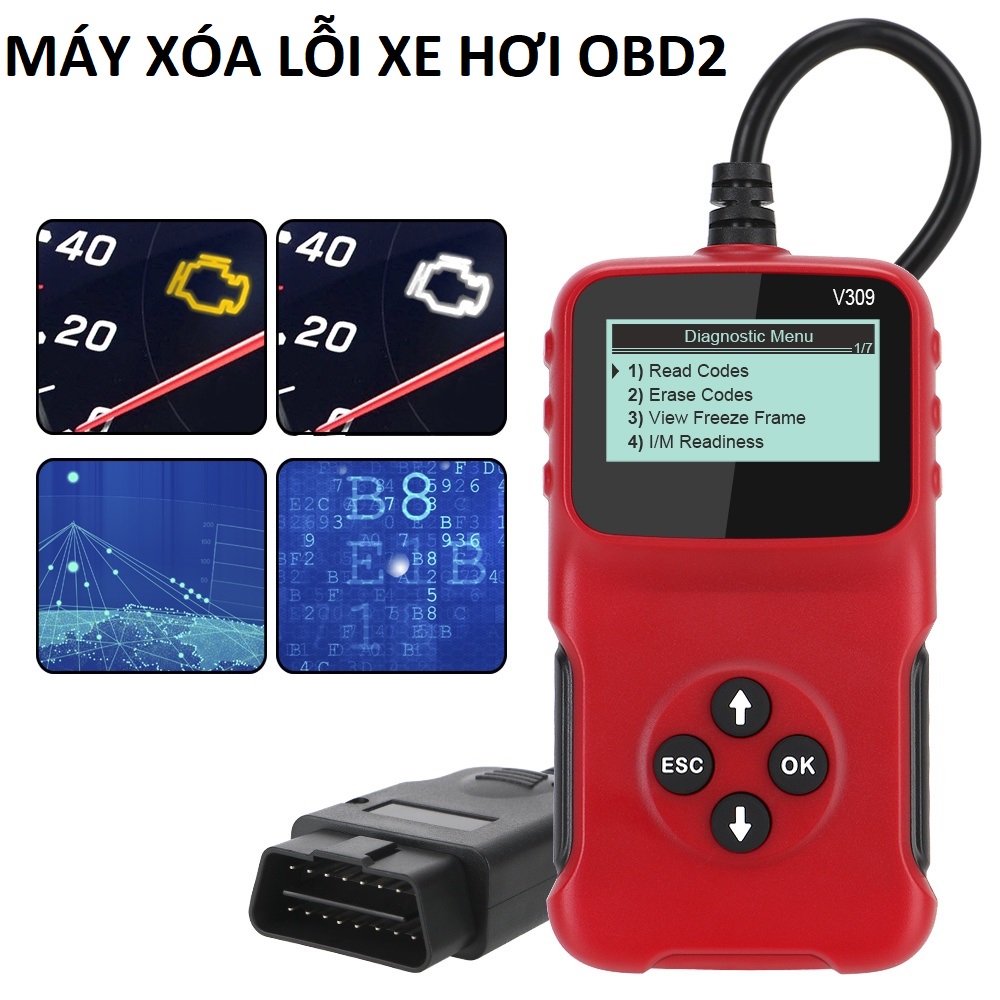 Máy quét mã ô tô OBD2 đa năng, thiết bị đầu đọc chuẩn đoán xóa mã lỗi động cơ xe hơi tự động loại tốt cắm sử dụng trực tiếp