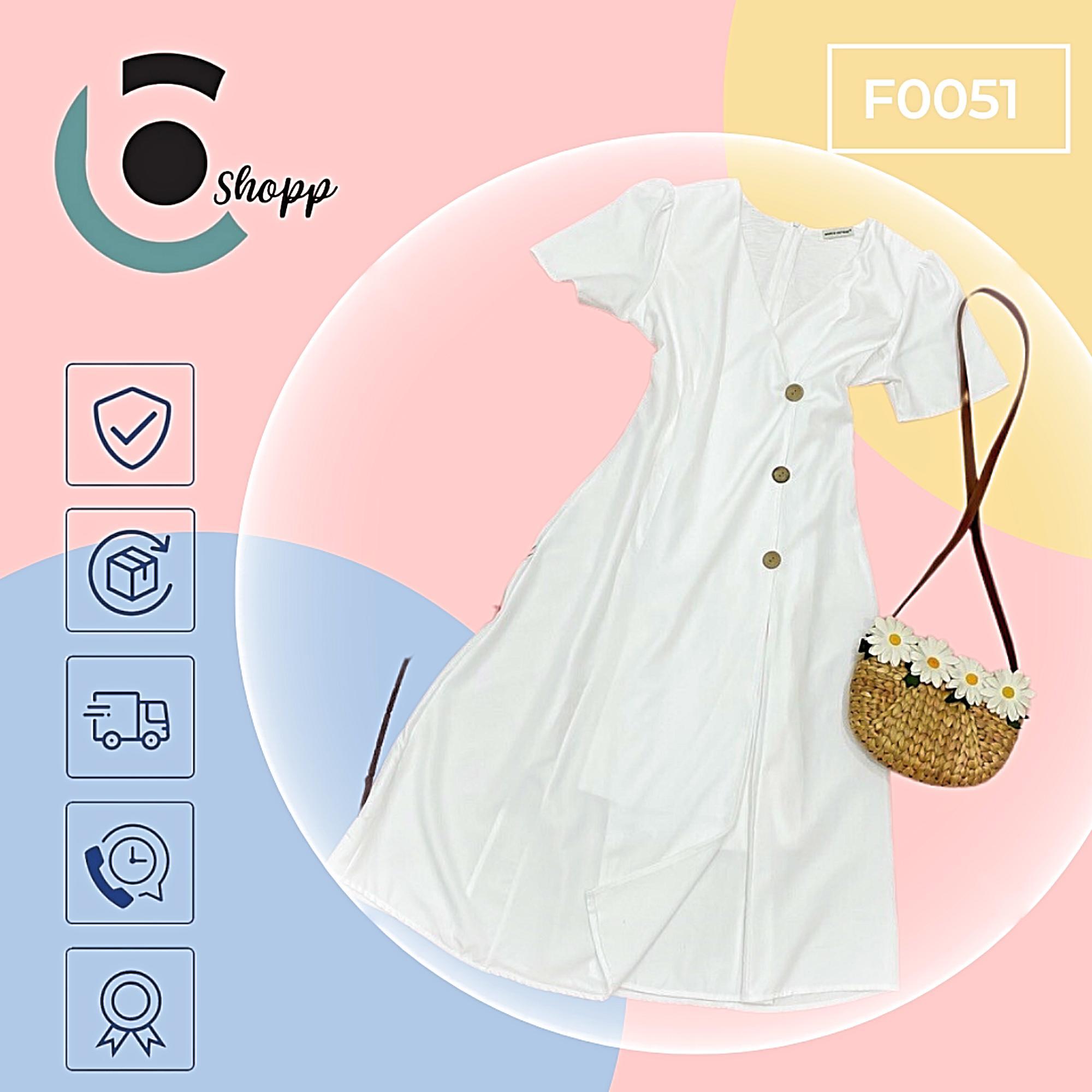 Váy cổ chữ V nút dừa cao cấp