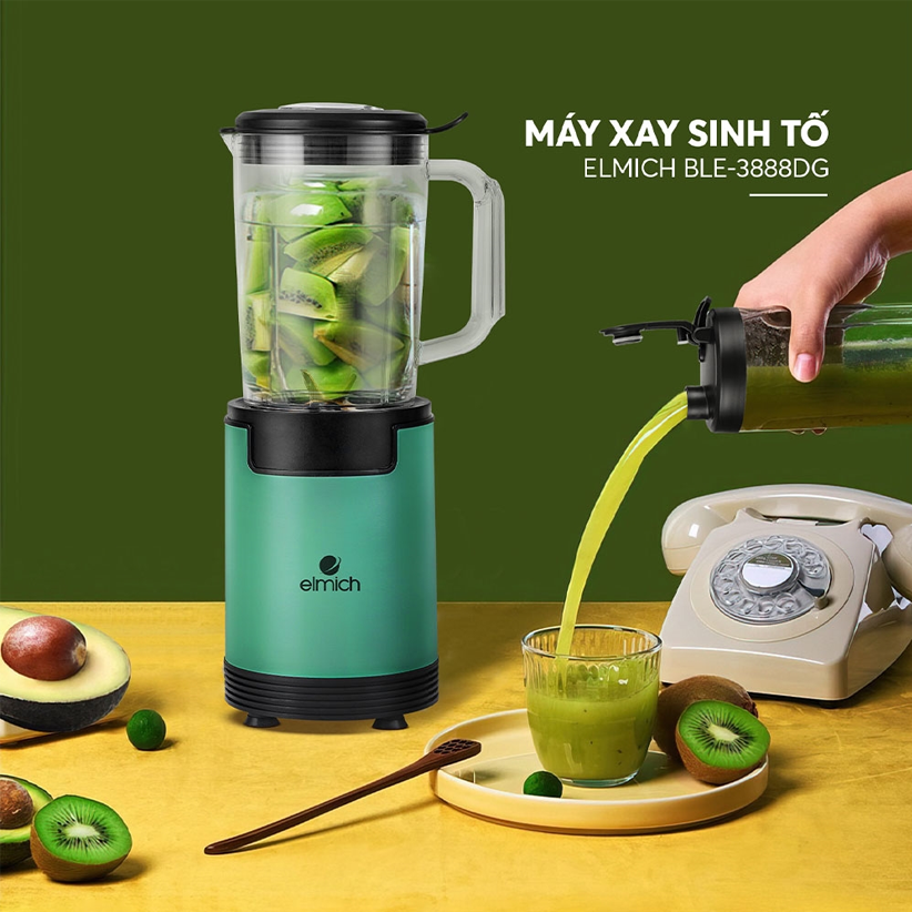 Máy xay sinh tố Elmich BLE3888 1000W - Hàng chính hãng (Xanh nhạt, xanh đậm, Hồng phấn, Vàng kem)