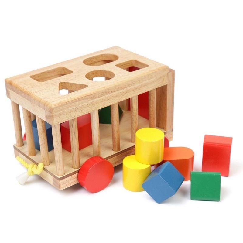 Xe cũi thả khối bằng gỗ giúp bé phát triển tư duy hình khối - Màu sắc - Rèn luyện vận động tinh