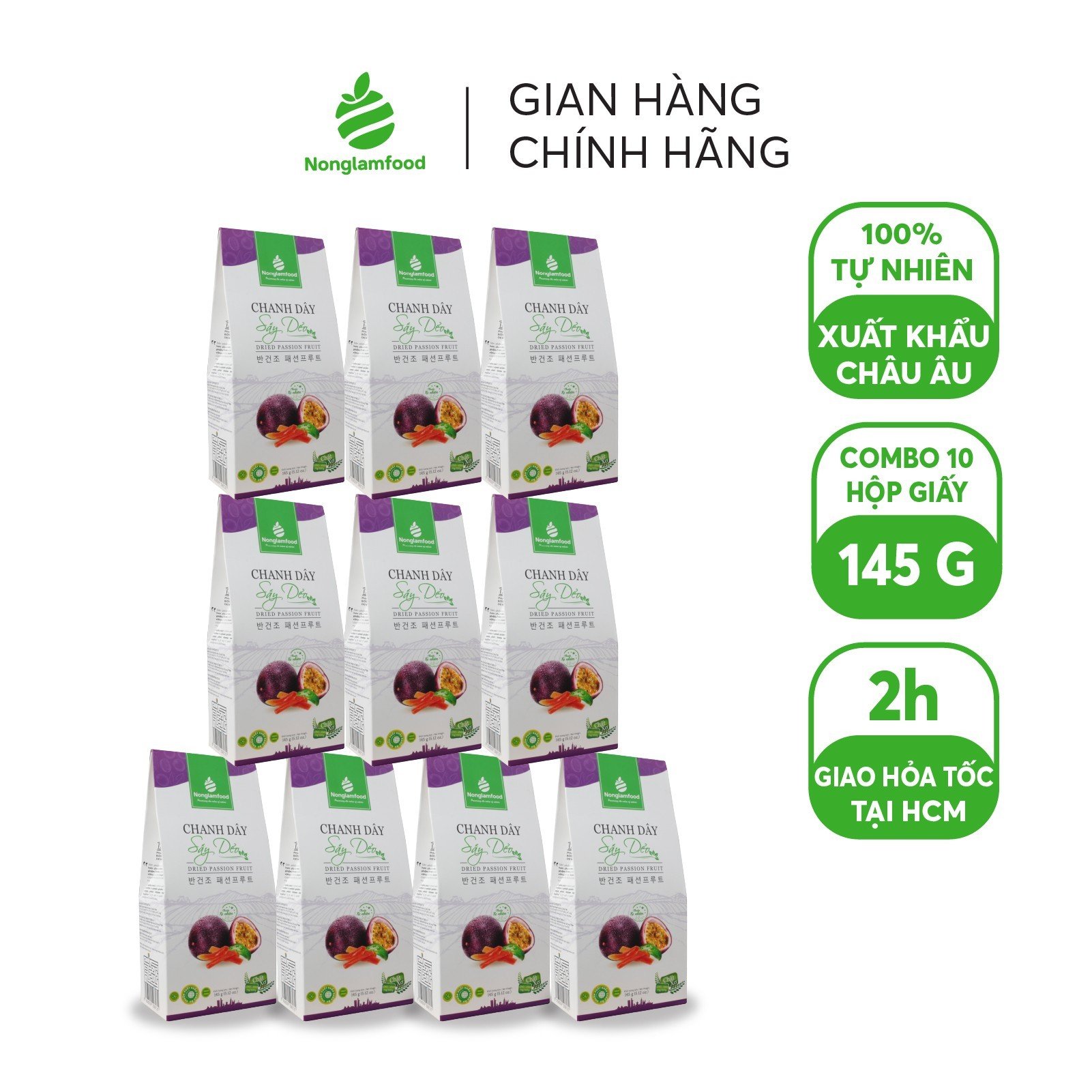 Combo 10 hộp Chanh Dây Sấy Dẻo Nonglamfood 145g  | Healthy Snack | Ăn vặt văn phòng | Trái cây sấy dẻo