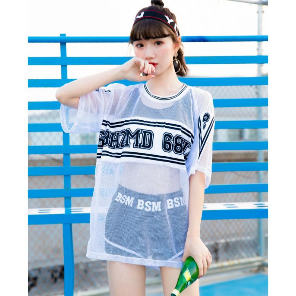 freeship Đồ Bơi Thể Thao Đen Kèm Áo Lưới Trắng AT122 MÂY Bikini Bộ Bơi Áo Bơi