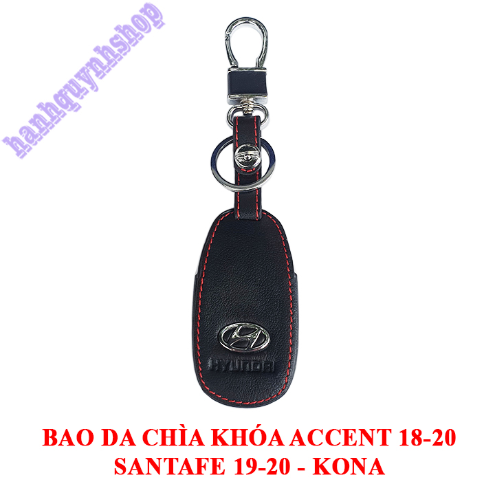 Bao da chìa khóa Accent 2018-2020, Santafe 2019-2020, KONA màu đen chỉ đỏ tặng kèm móc