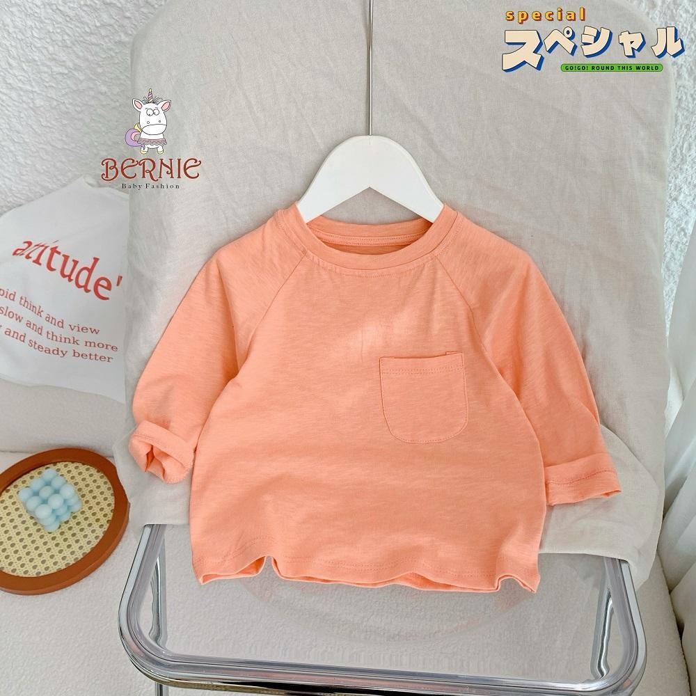 Áo phông dài tay, áo thun unisex cho bé trai gái , chất liệu cotton mềm mại màu trắng, đen, cam, rêu