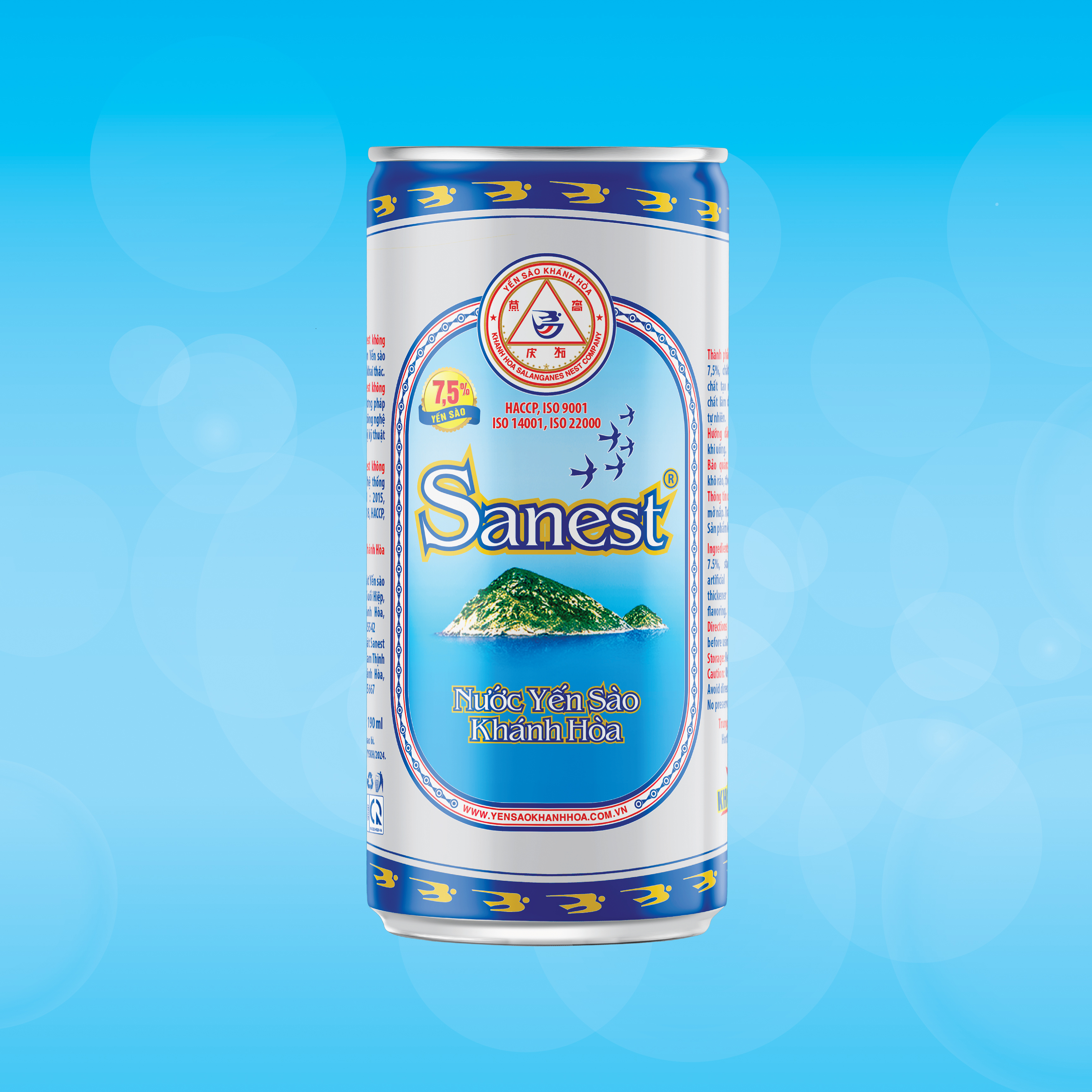 [Hộp 6 lon] Nước Yến sào Khánh Hòa Sanest không đường lon 190ml - S003H6