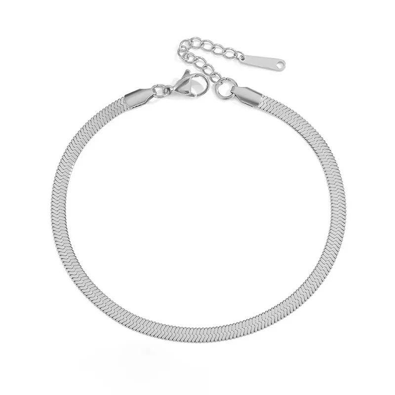 Lắc chân lắc tay inox kiểu dây mì dẹp 4mm không đen, không gỉ sét