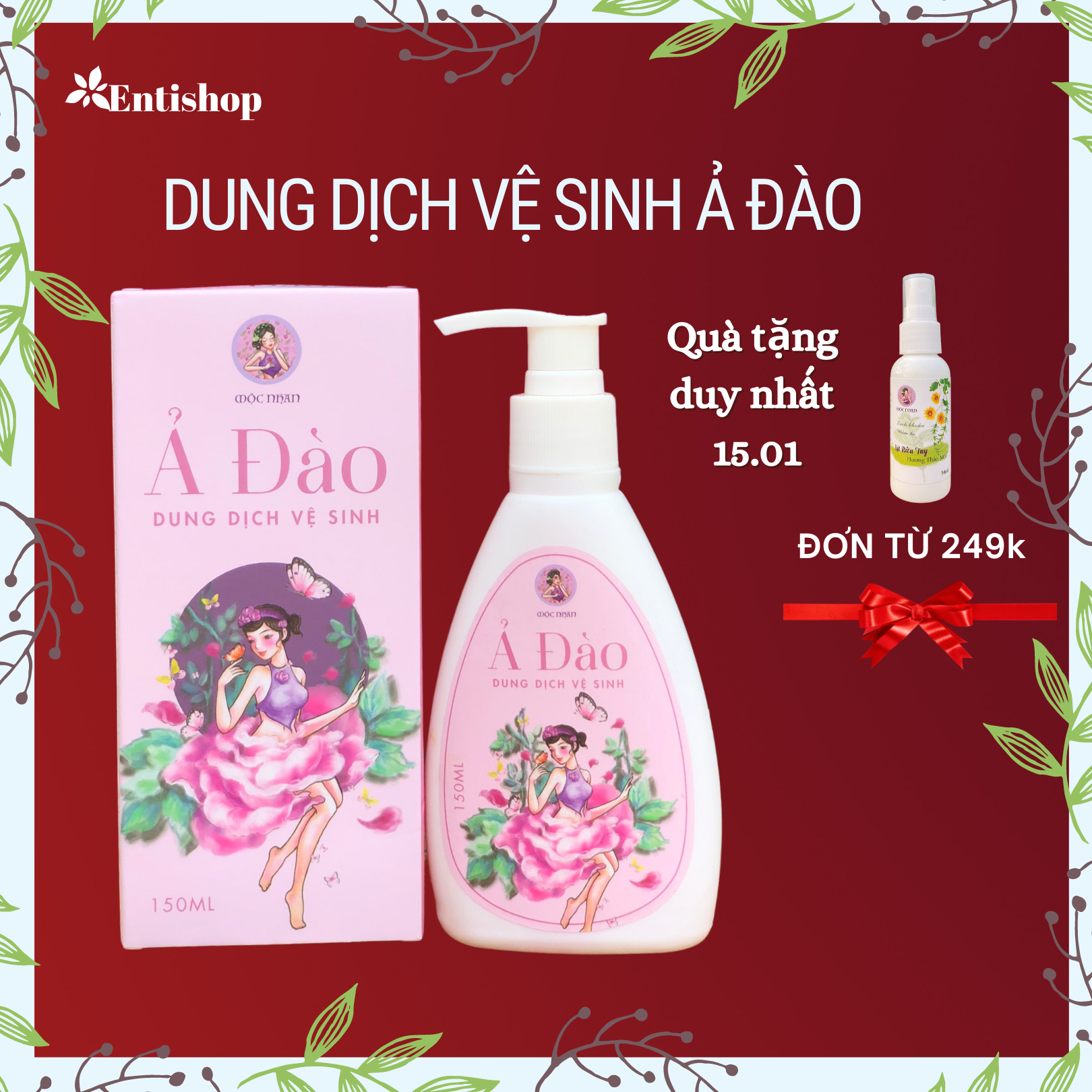 Dung Dịch Vệ Sinh Ả đào chiết xuất Củ Dền làm hồng, thơm mát, khử mùi Mộc Nhan Natural 150ml