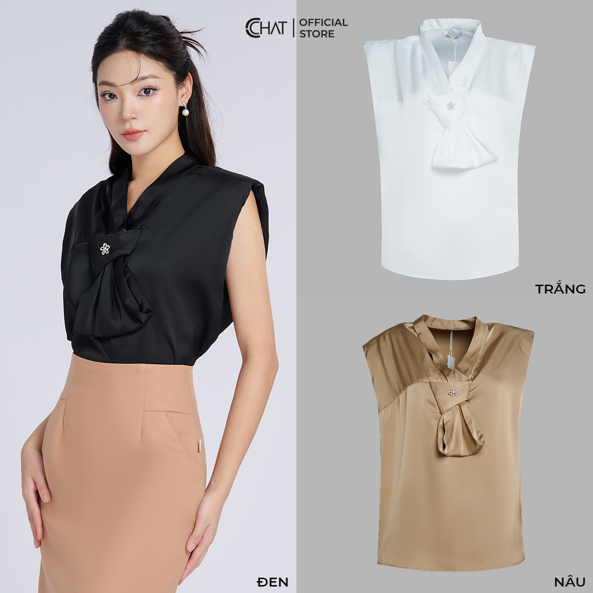 Áo Kiểu Nữ Cổ Nơ Dáng Suông Chất Lụa Cao Cấp Mềm Mịn 53ASL2003ST