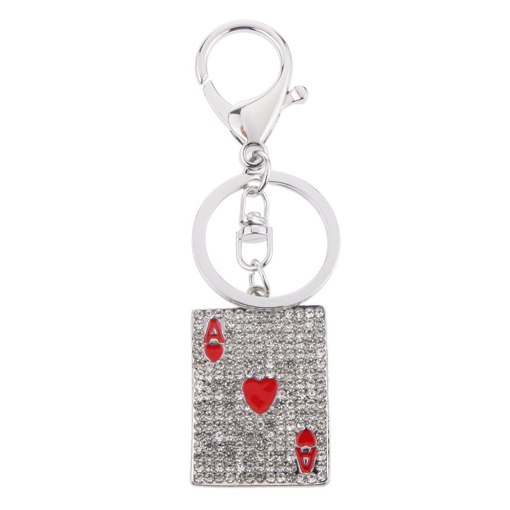 Rhinestone Crystal Fashion Red Heart Poker Pendant Keyring Keychain Keyfobs