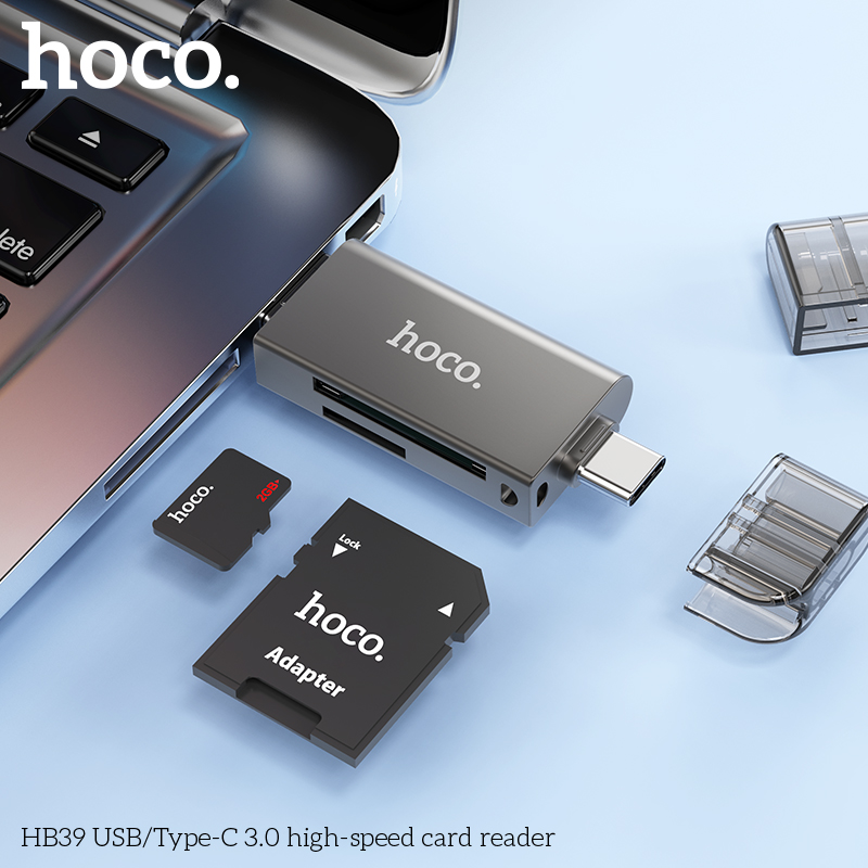 Đầu đọc thẻ nhớ đa năng chuẩn 3.0 hai đầu kết nối Usb và type C cho điện thoại laptop hoco HB39 _  hàng chính hãng