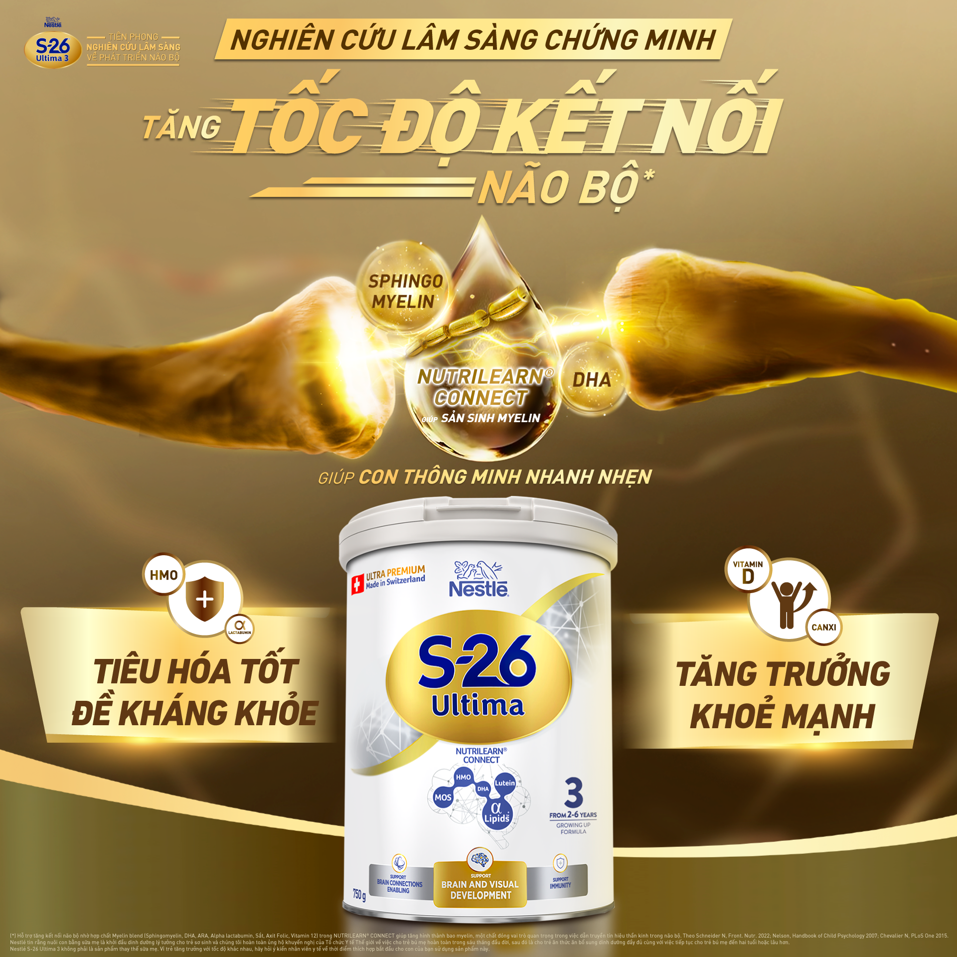 Sữa Bột Nestlé S-26 ULTIMA 3 (S26) 750G từ Thụy Sỹ độc quyền tăng tốc độ kết nối não bộ 2,5 lần với NUTRILEARN CONNECT Tặng ​Máy massage cổ​ (2-6 tuổi)