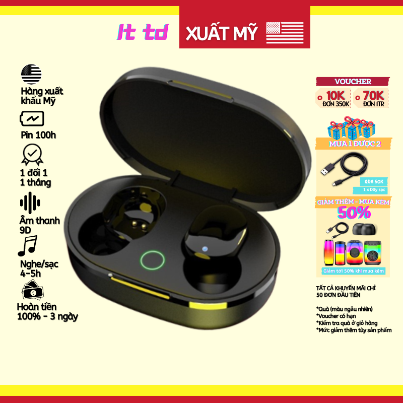 PIN 100H - Tai Nghe Bluetooth Không Dây Lord Tiger Bluetooth 5.3 TWS Micro Ghi Âm Điện Thoại The Deosd - Hàng Chính Hãng