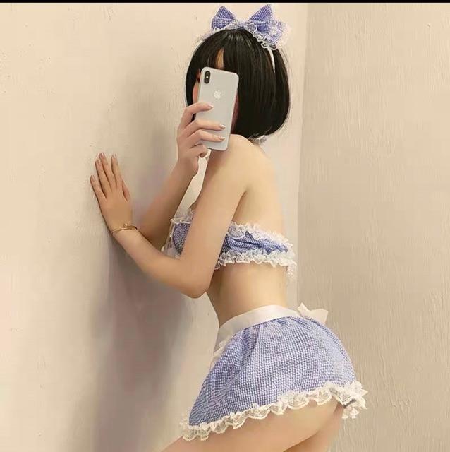 ( Hàng có sẵn ) Set váy ngủ cosplay hầu gái sexy