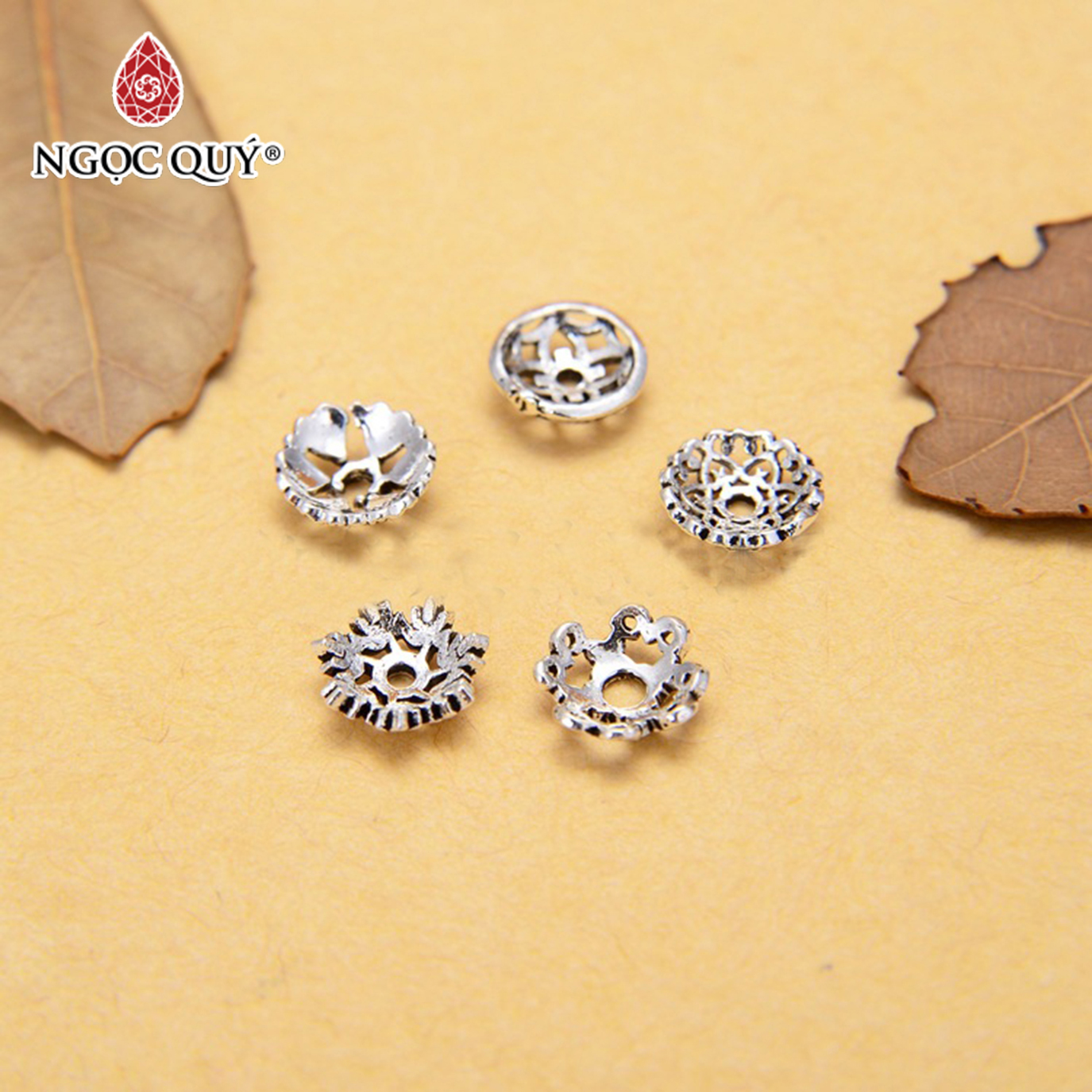 Charm bạc chụp hạt họa tiết thực vật - Ngọc Quý Gemstones