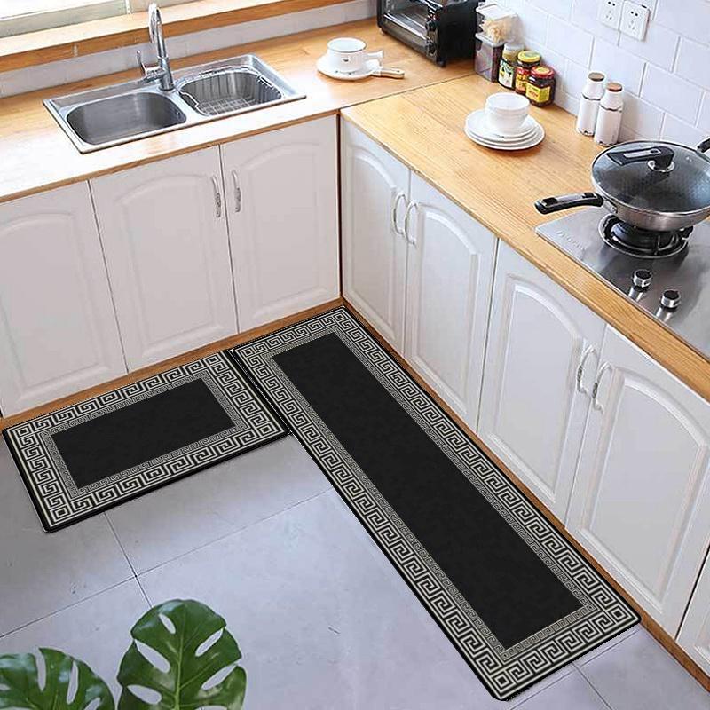 Thảm Lót Sàn Chống Trượt Màu Đen Thiết Kế Đơn Giản Tiện Dụng Cho Nhà Bếp/Phòng Ngủ