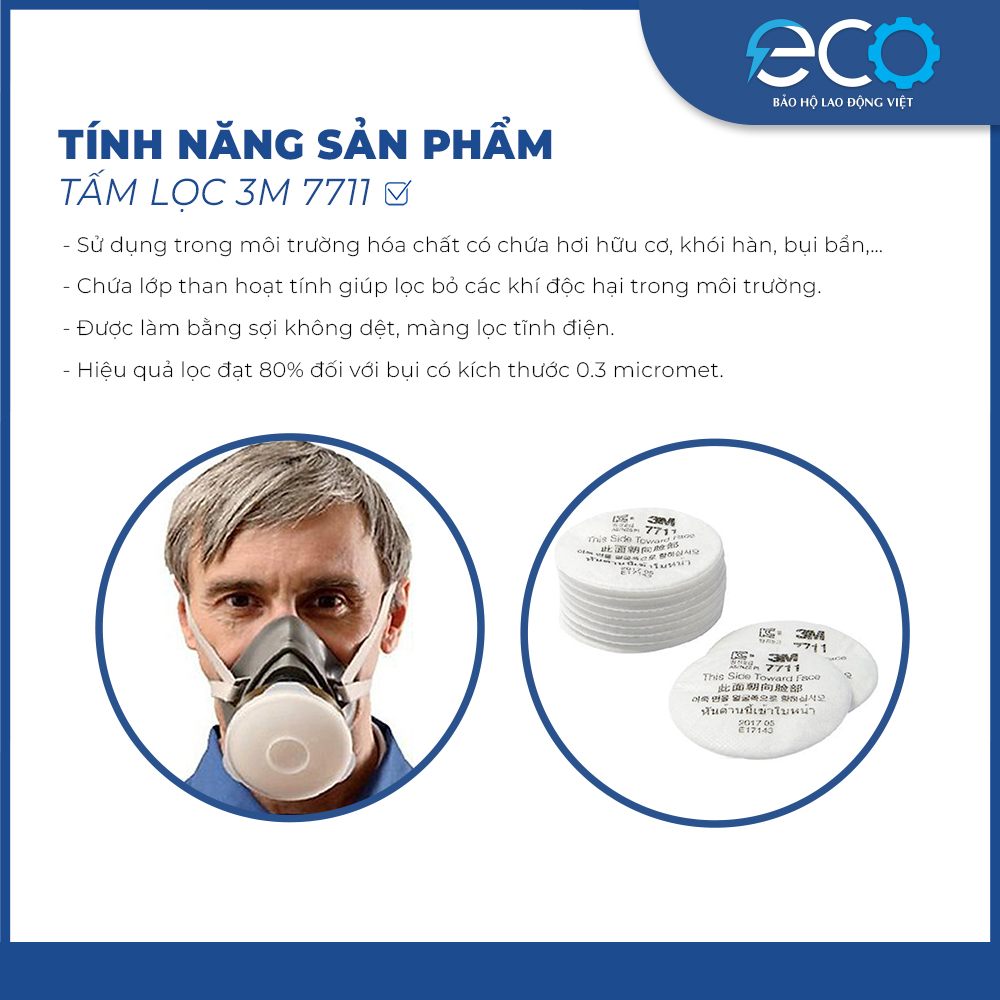 Tấm Lọc Bụi Mặt Nạ 3M 7711 lọc bụi mịn, cản hoá chất, tăng hiểu quả lọc cho phin