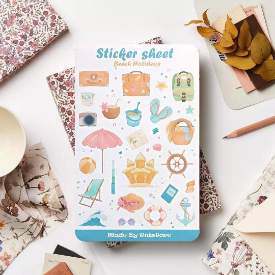 sticker sheet beach holidays - sticker dán, trang trí sổ nhật kí, sổ tay | Bullet journal sticker