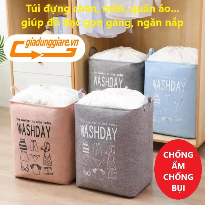 Túi đựng chăn mền drap quần áo Washday vải vintage giỏ đựng cất đồ có quai xách chống ẩm chống bụi