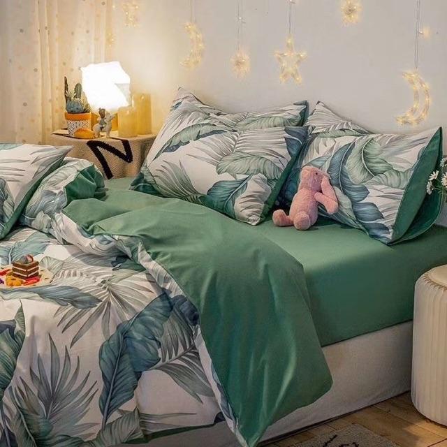 Set Cotton Living Hàng Nhập Khẩu Cao Cấp 4 Món Lá Chuối Xanh