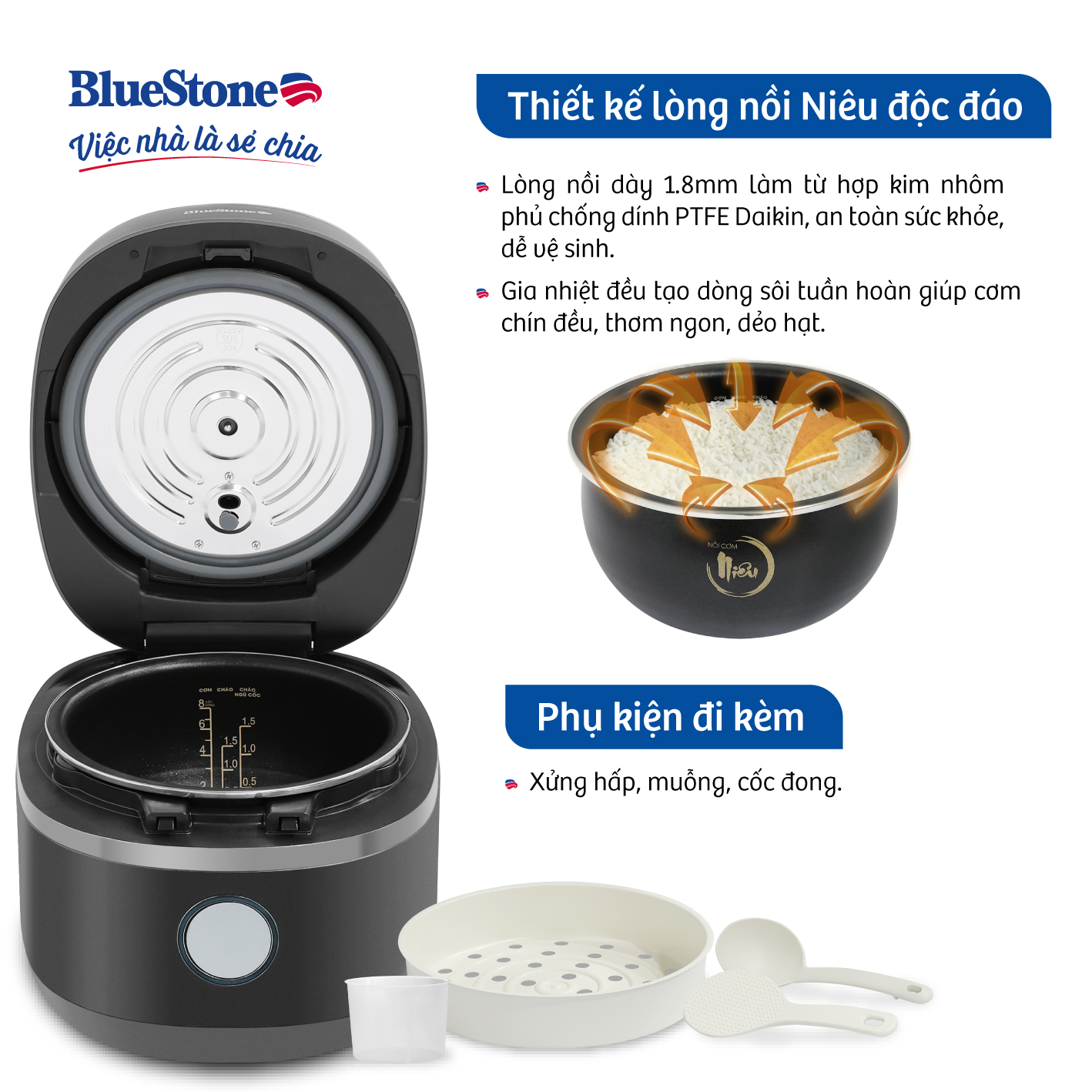 [Trả Góp 0%] Nồi Cơm Điện Tử Cao Tần BlueStone RCB-5991- 1,5 lít - 1200W - Bảo hành 2 năm - Hàng chính hãng