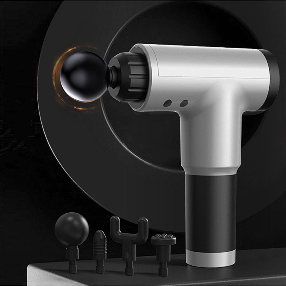 Máy Massage Cầm Tay - S.úng Massage 4 Đầu 6 Chế Độ Giảm Đau, Giãn Cơ Bắp