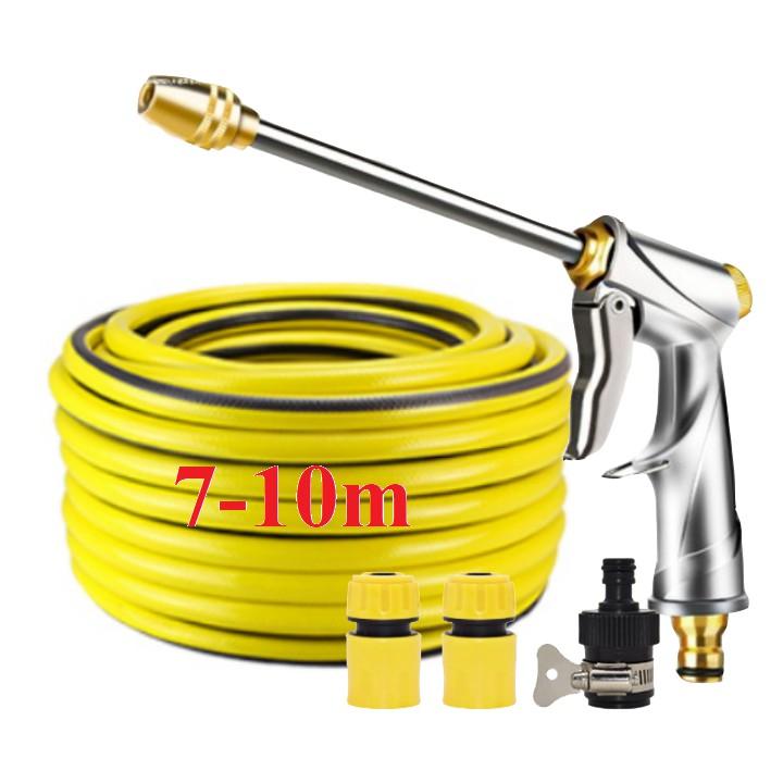 Bộ dây vòi xịt nước rửa xe, tưới cây . tăng áp 3 lần, loại 7m, 10m 206701-2 đầu đồng, cút, nối đen