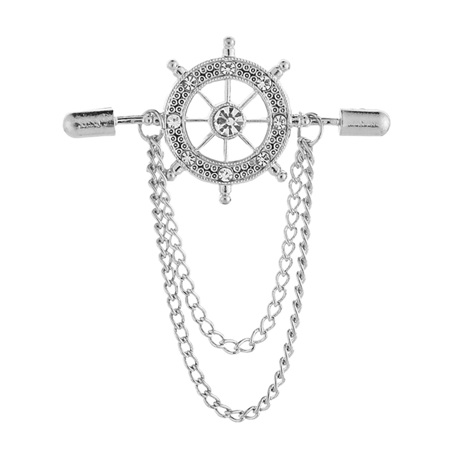 Tassel Chain Brooch Rudder Brooch for Men Suit Shirt Pins Decor Alloy Badge Jewelry Accessories Lapel Pin for Father's Day Gift Shirt