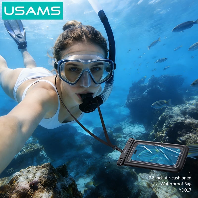 Túi Chống Nước Điện Thoại USAMS YD016 IPX8 7.2 Inch Đi Biển, Đi Bơi Chống Nước Tuyệt Đối, Có Dây Đeo Tháo Rời - Hàng Chính Hãng